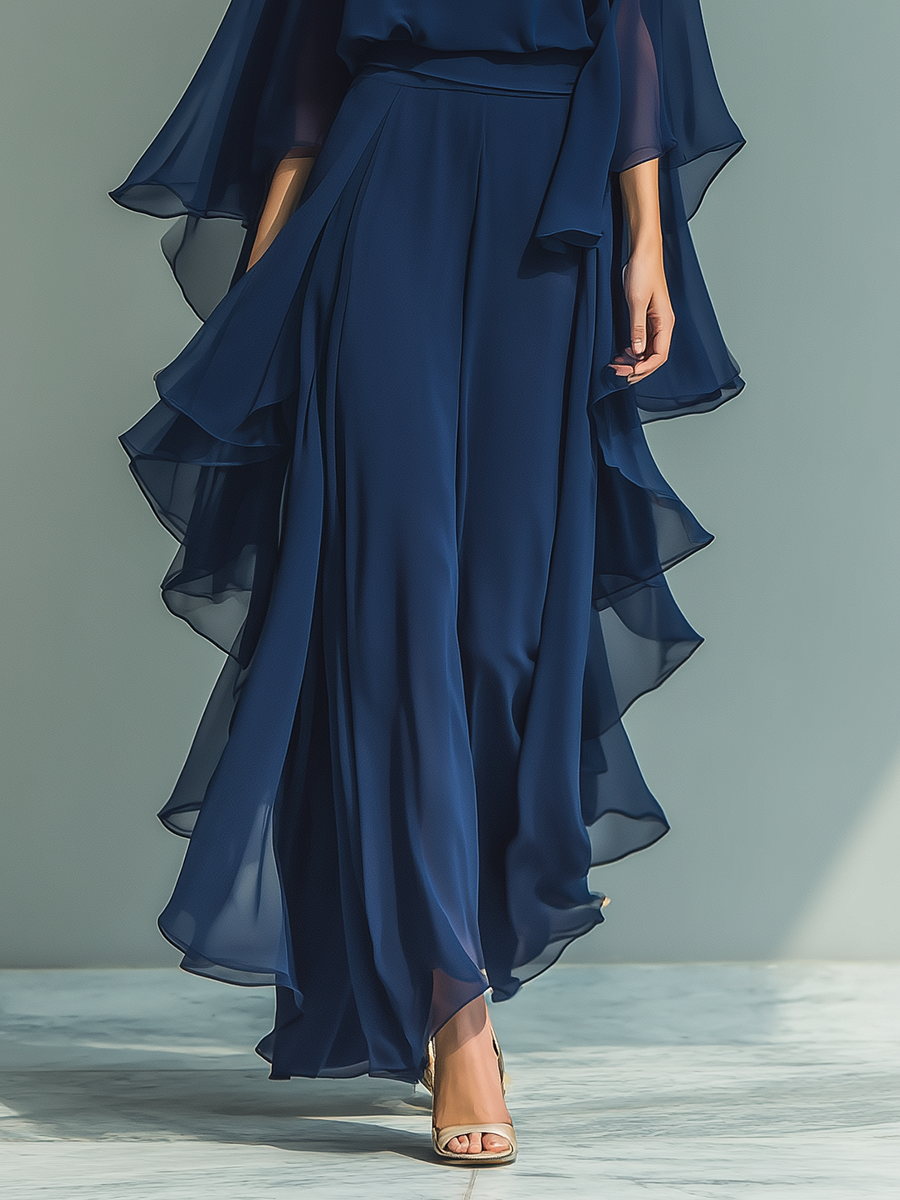 Lila™ | Luxurious Navy Chiffon Ruffle Set