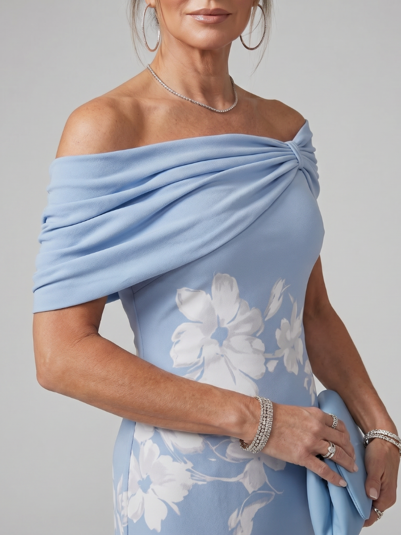 Lila™ | Chic Off-Shoulder Midi Dress in Luxe Draped Fabric
