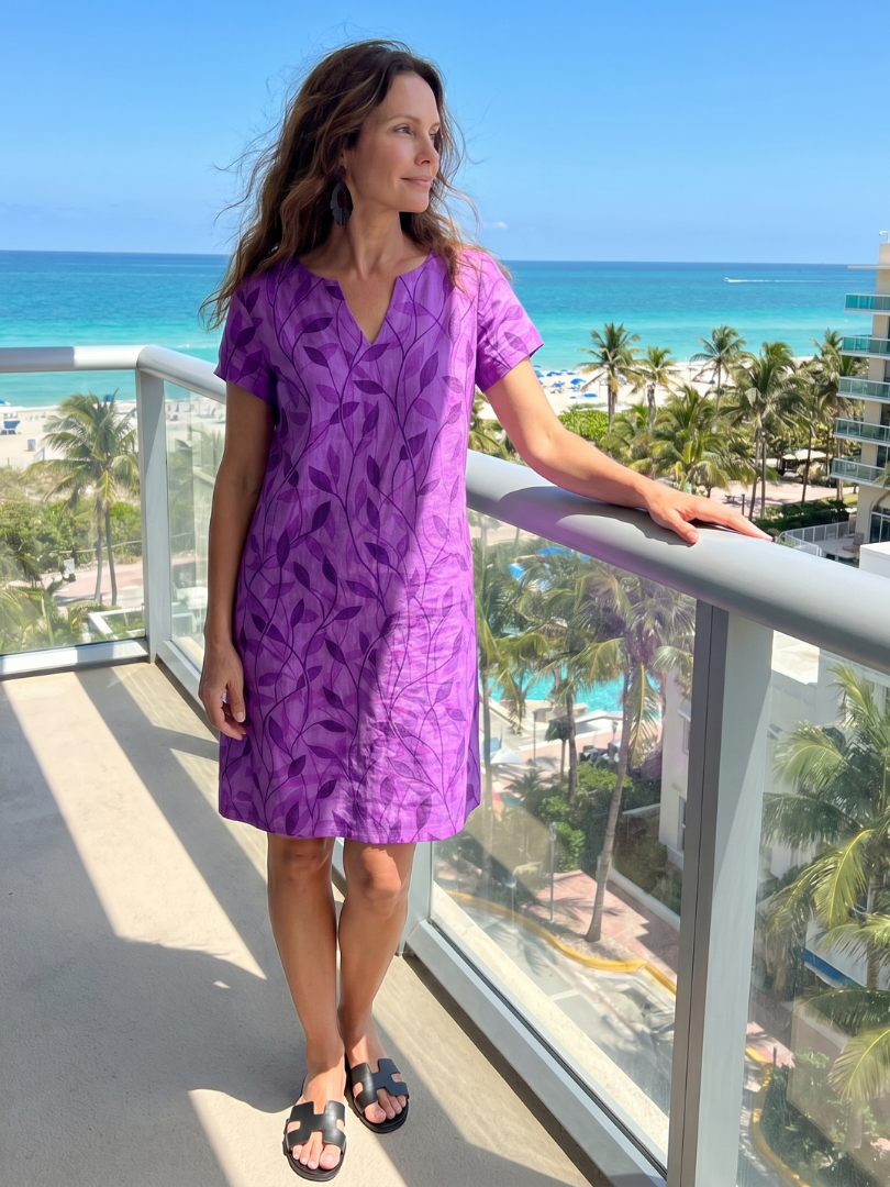 Hazel™ | Vibrant Leaf Print V-Neck Dress for Effortless Elegance