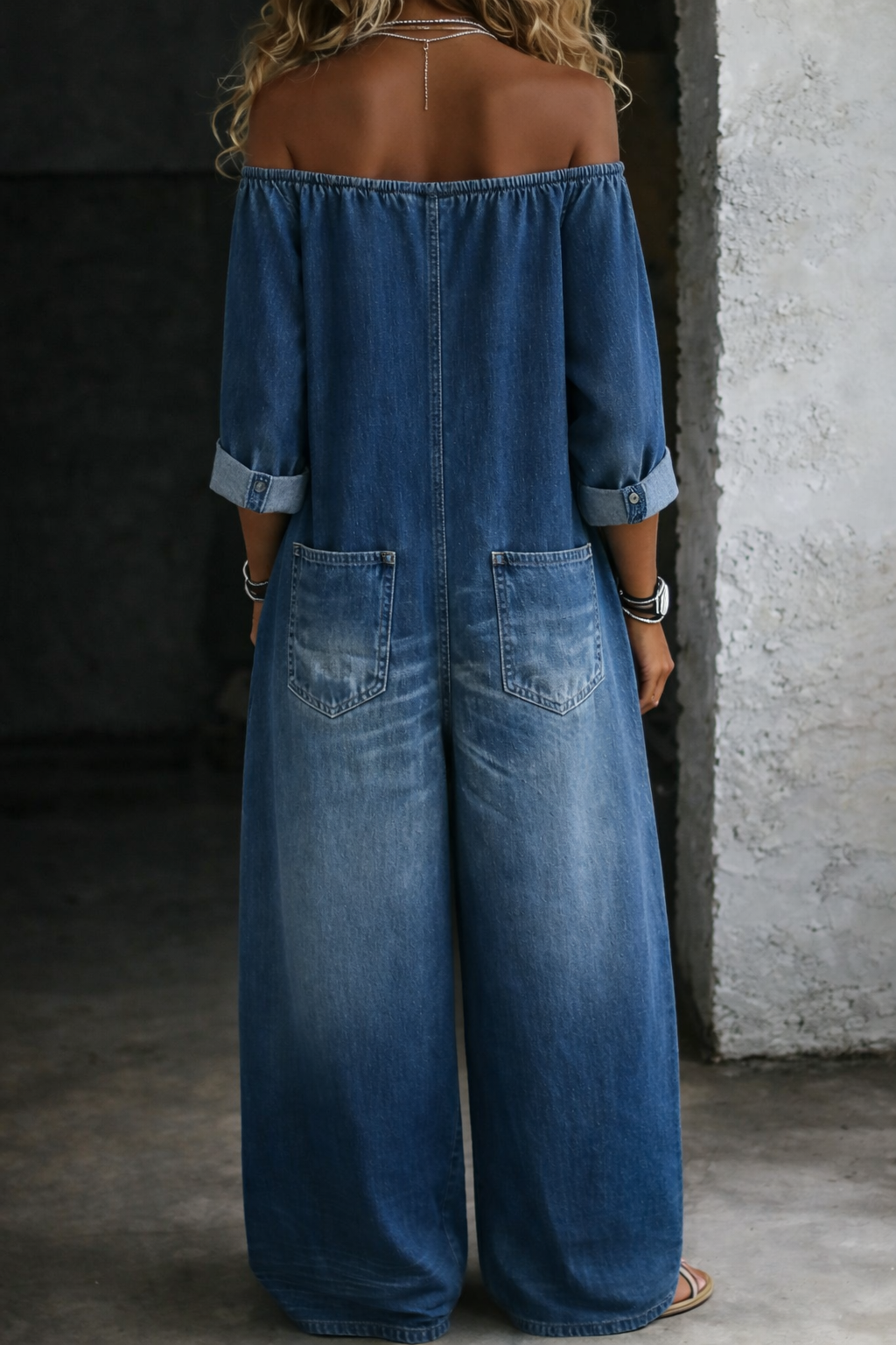 Elena™ | Denim Jumpsuit with Off-Shoulder Design