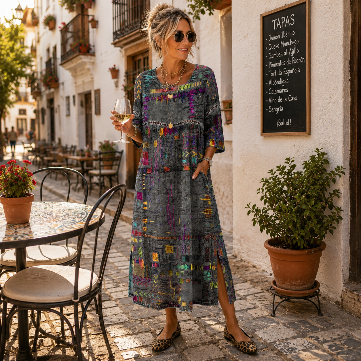 Clara - Chic Denim Dress with Ethnic Flair