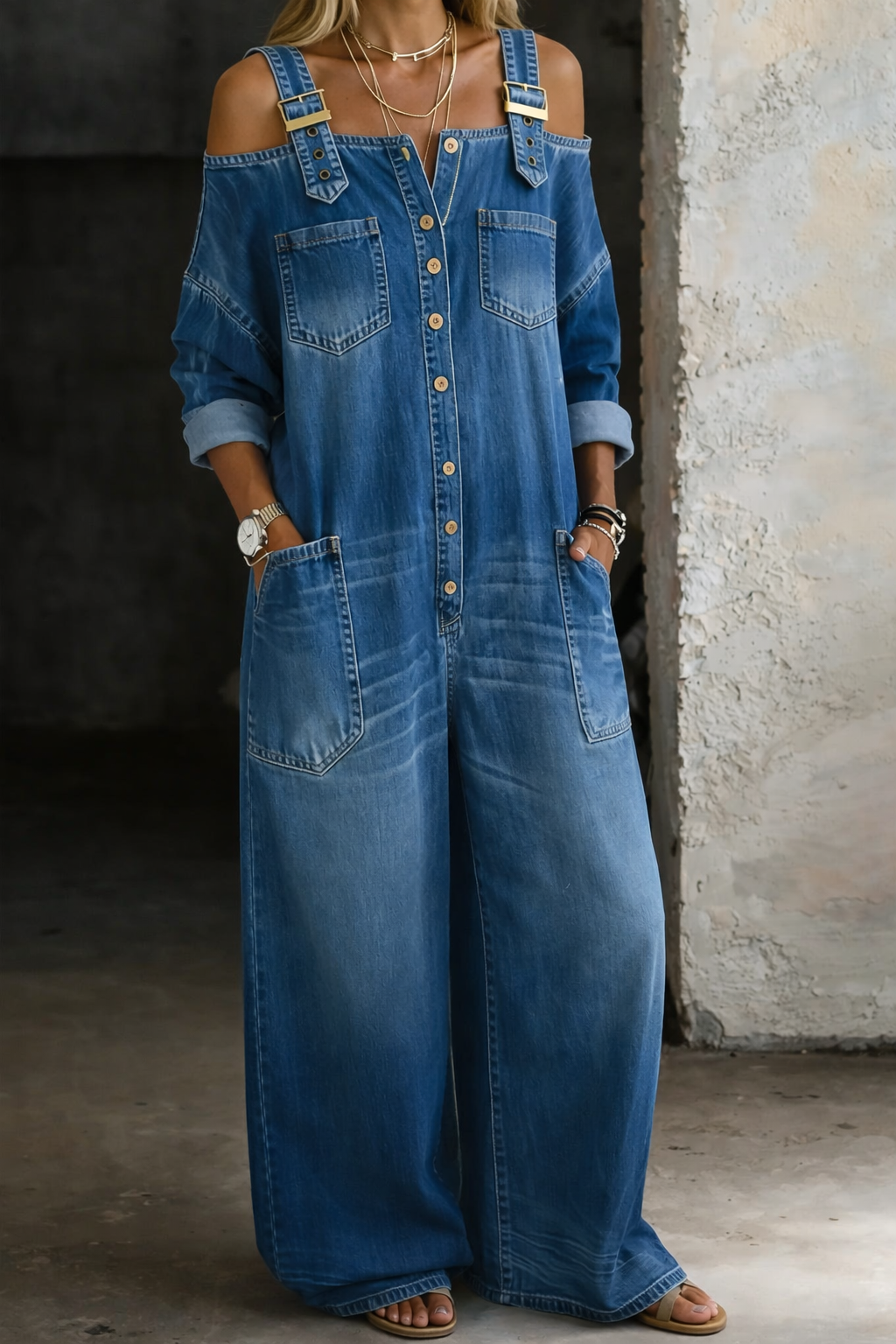 Sophia™ | Denim Jumpsuit with Off-the-Shoulder Design