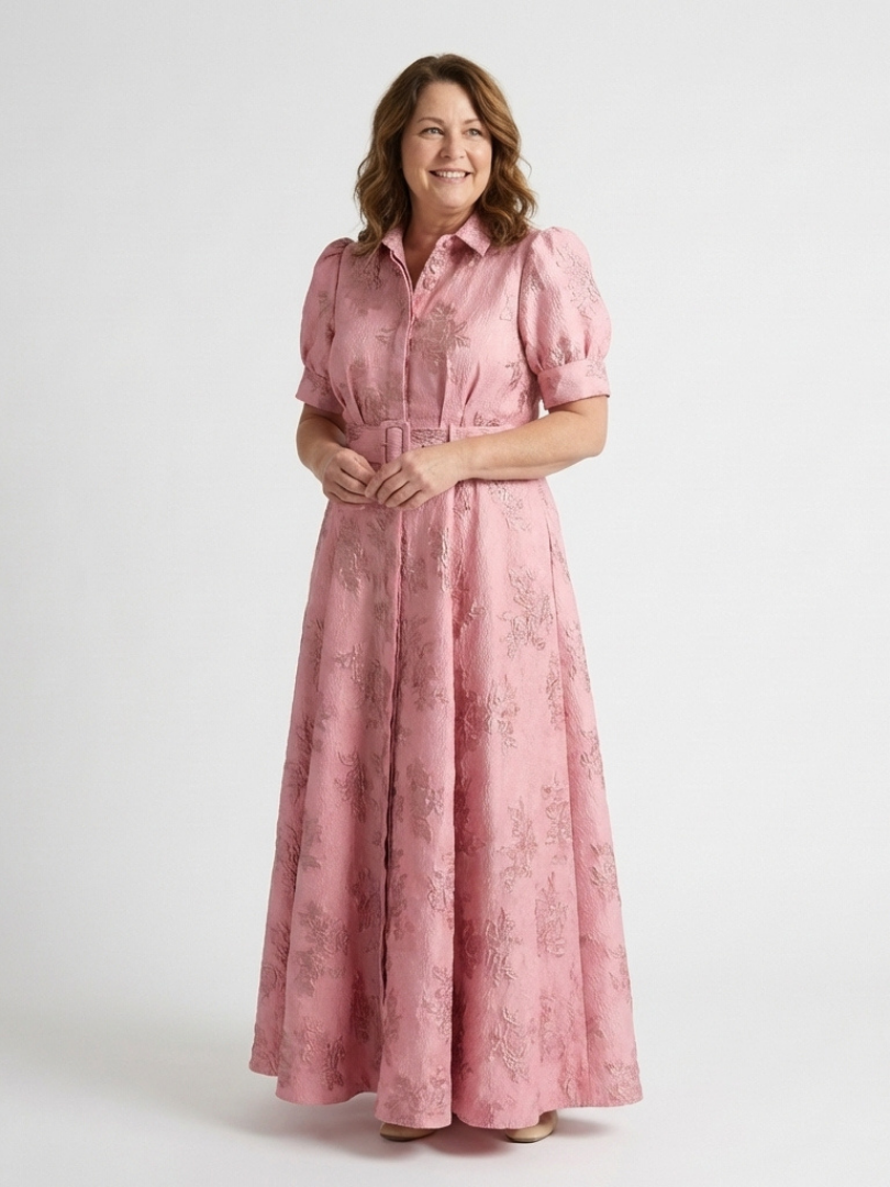 Xanthea™ | Floral Textured Maxi Shirt Dress for Effortless Elegance