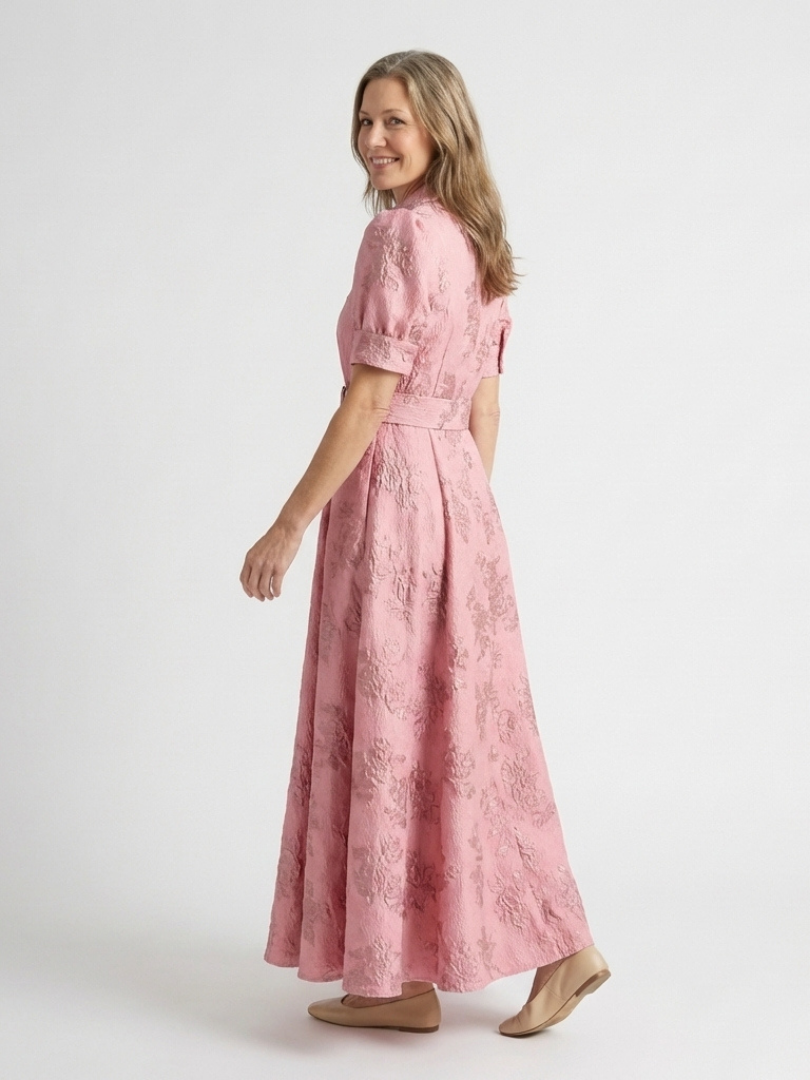 Xanthea™ | Floral Textured Maxi Shirt Dress for Effortless Elegance