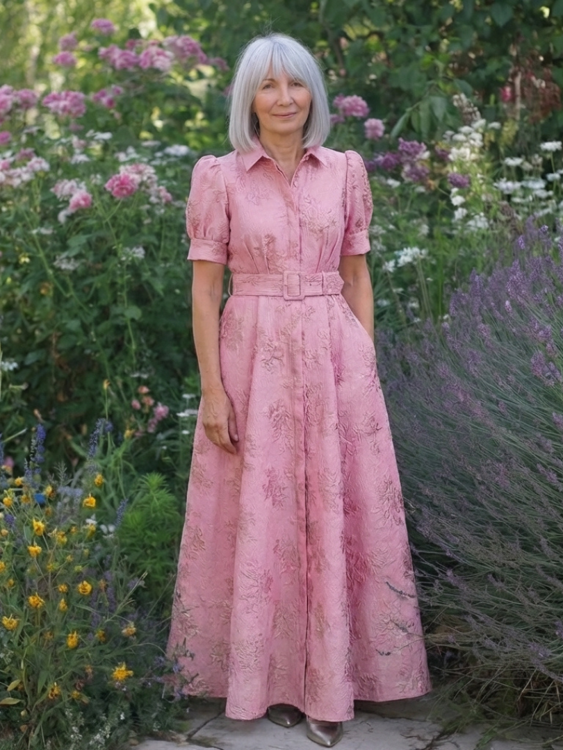 Xanthea™ | Floral Textured Maxi Shirt Dress for Effortless Elegance