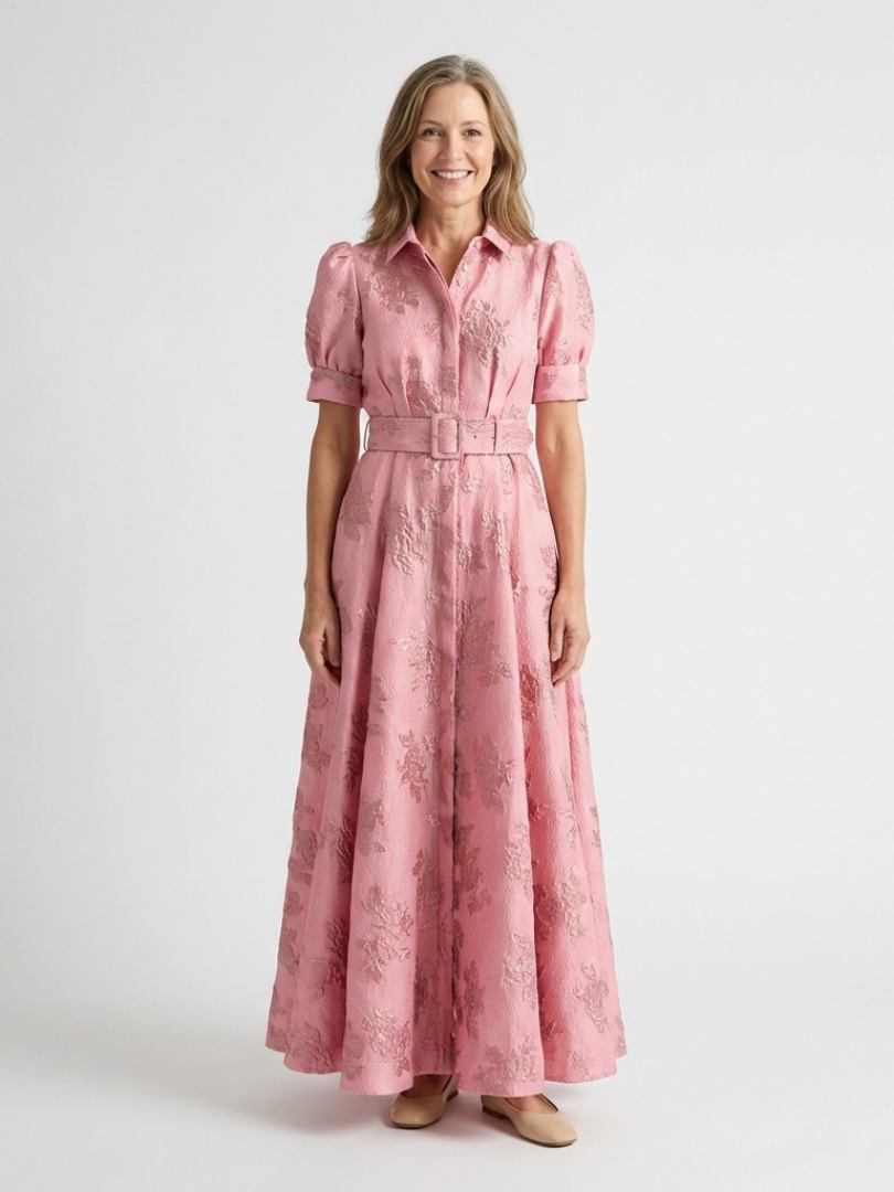 Xanthea™ | Floral Textured Maxi Shirt Dress for Effortless Elegance