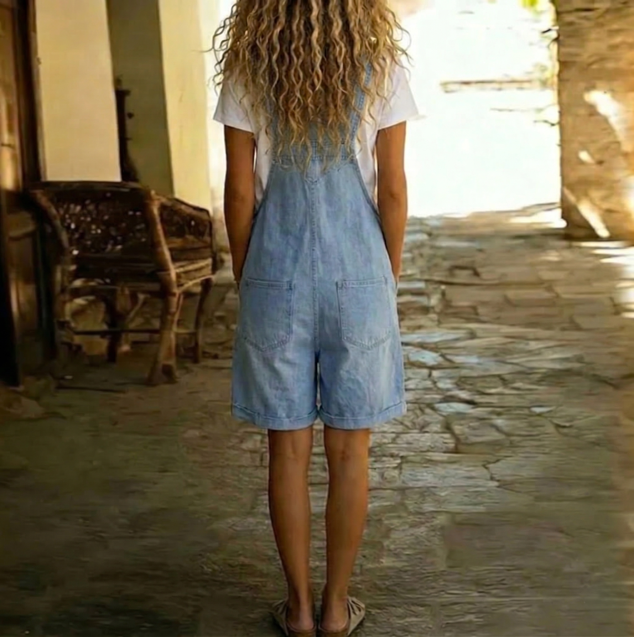 Clara™ | Light Blue Denim Short Dungarees