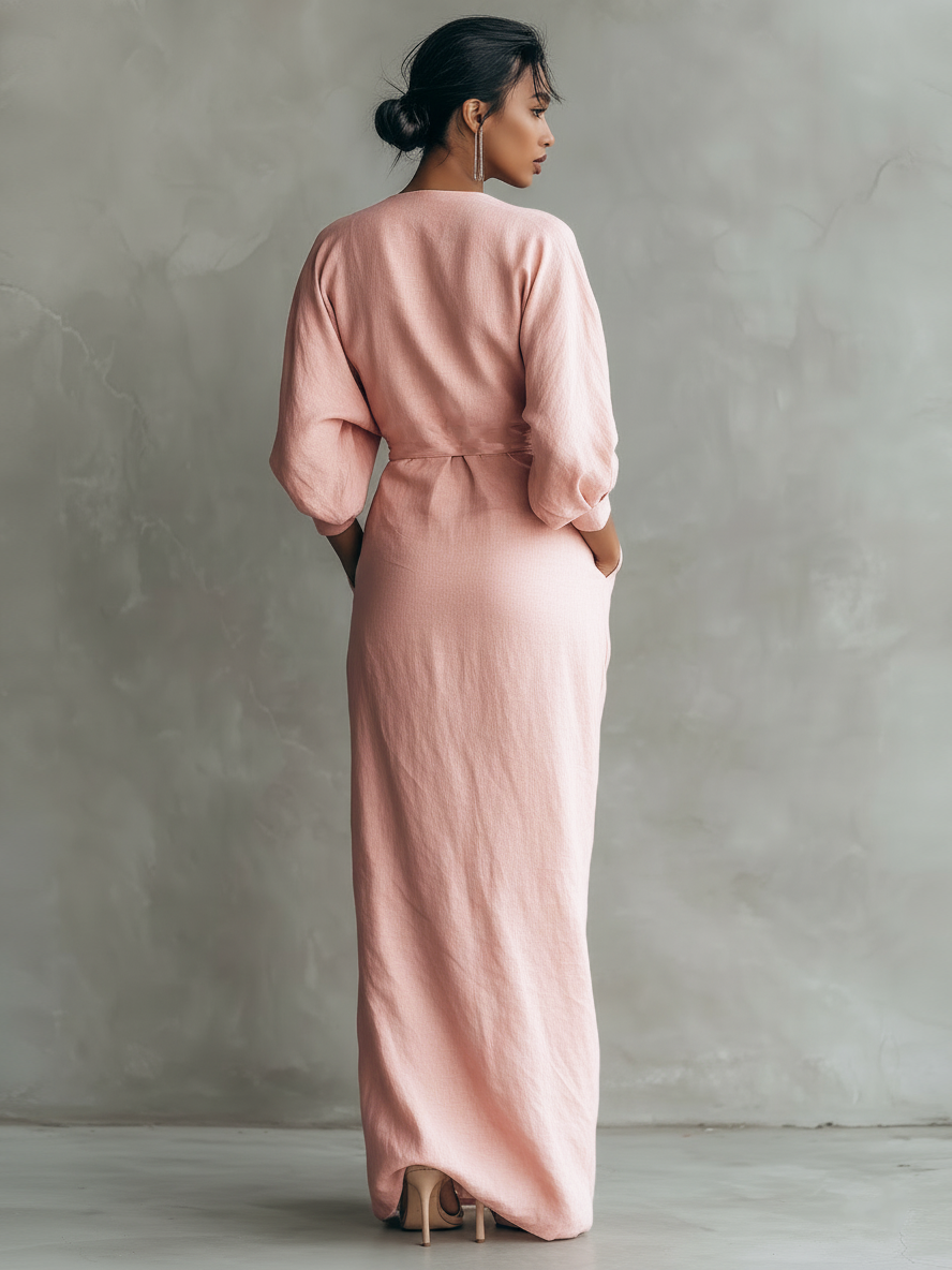 Lila™ | Chic Pink Linen Maxi Dress
