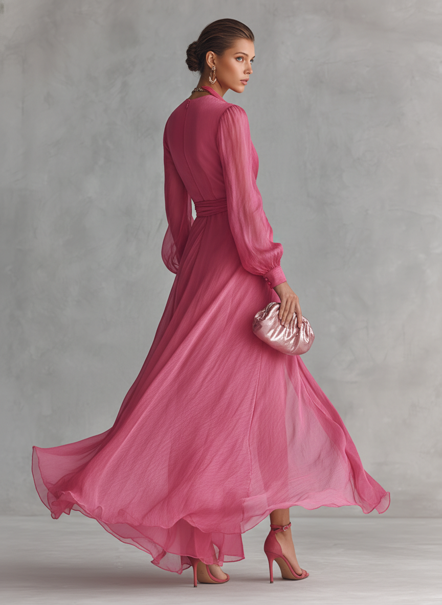 Isabella™ | Graceful V-Neck Chiffon Dress
