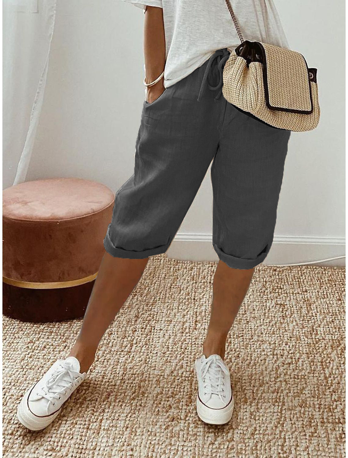 Lena - Chic Cotton-Linen Capri Trousers