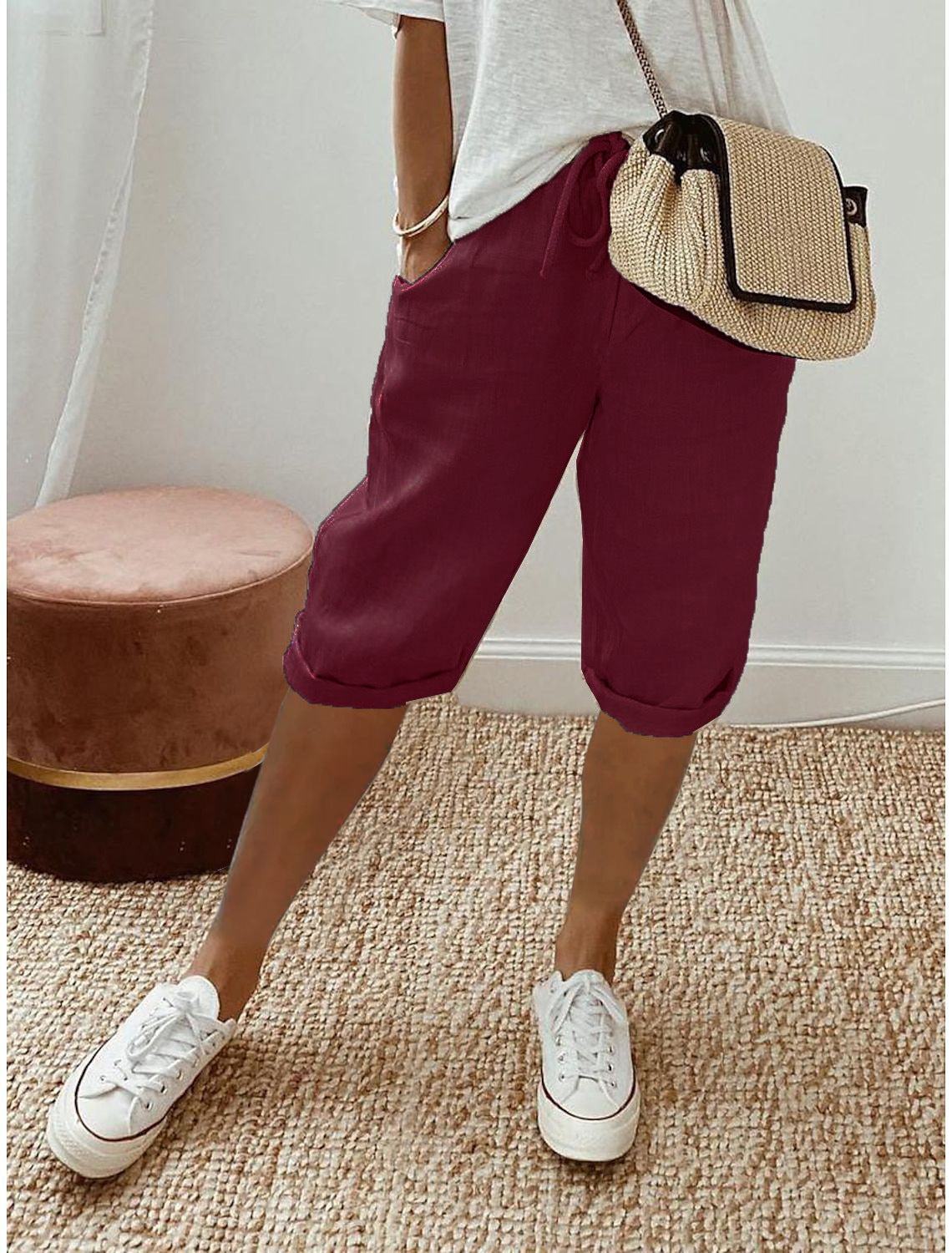 Lena - Chic Cotton-Linen Capri Trousers