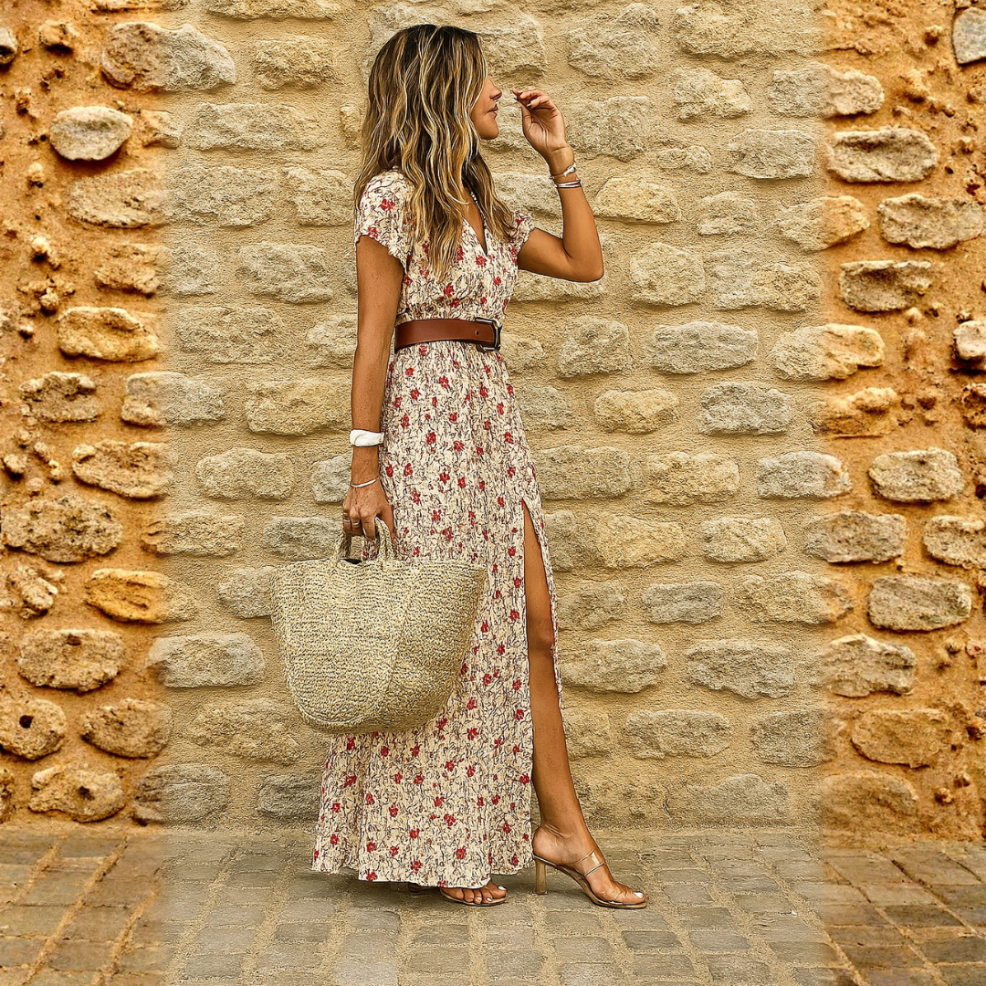 Justine™ | Flowing Bohemian Dress with Belt