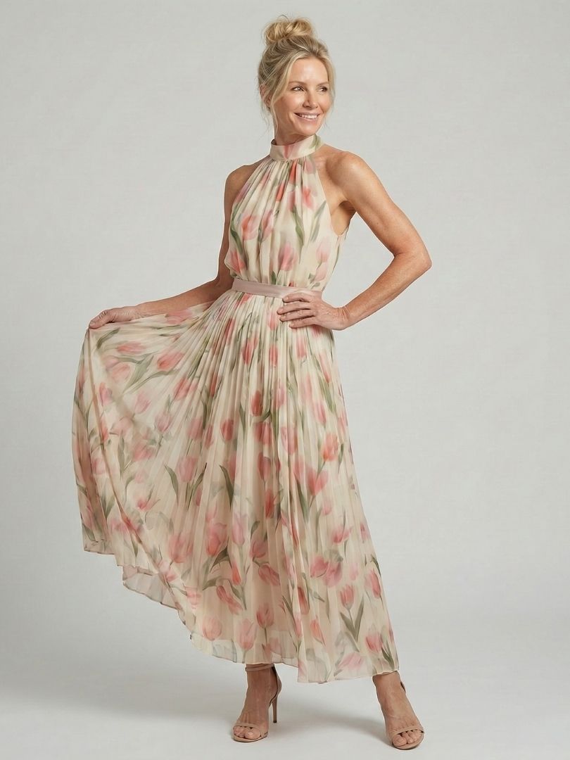 Lily™ | Chic Floral Halter Midi Dress