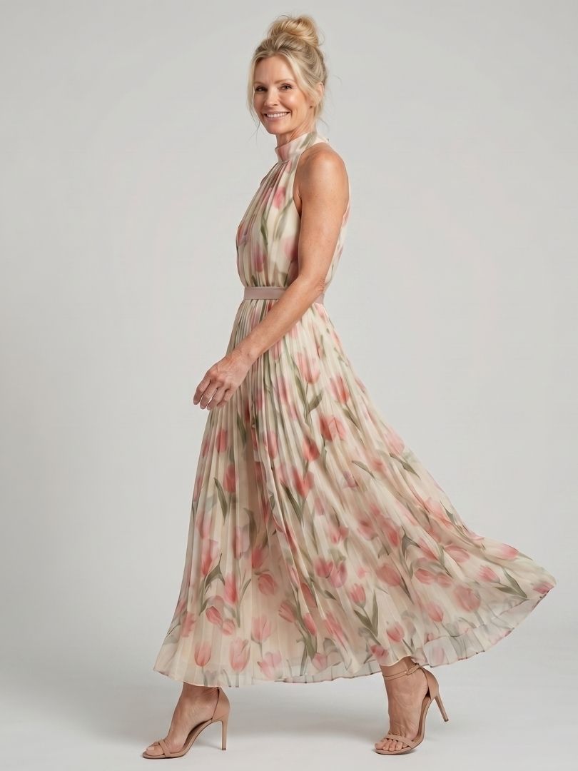 Lily™ | Chic Floral Halter Midi Dress