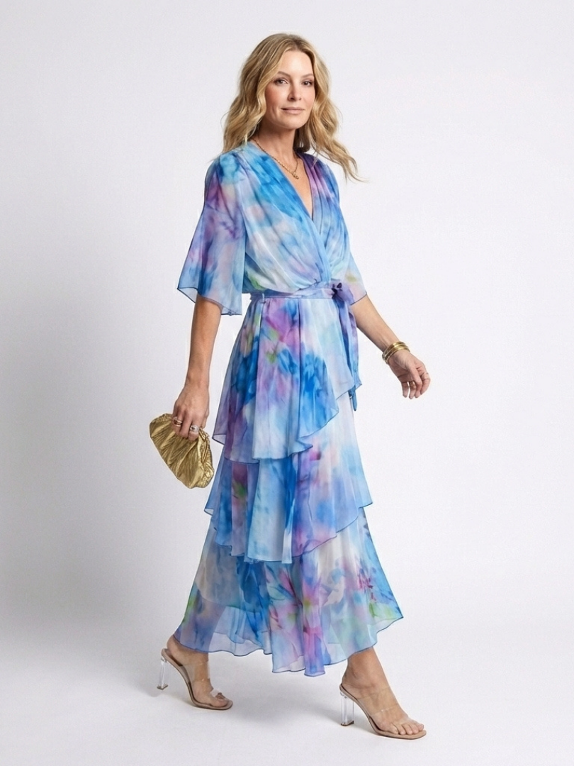 Calista™ | Sheer Layered V-Neck Maxi Dress for Effortless Elegance