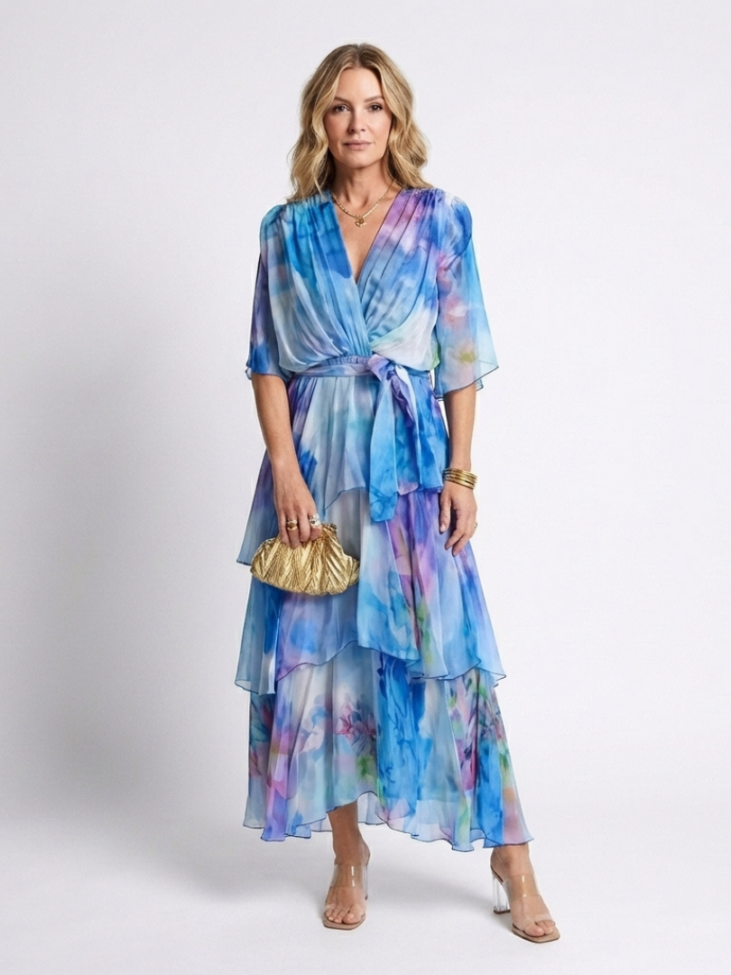 Calista™ | Sheer Layered V-Neck Maxi Dress for Effortless Elegance