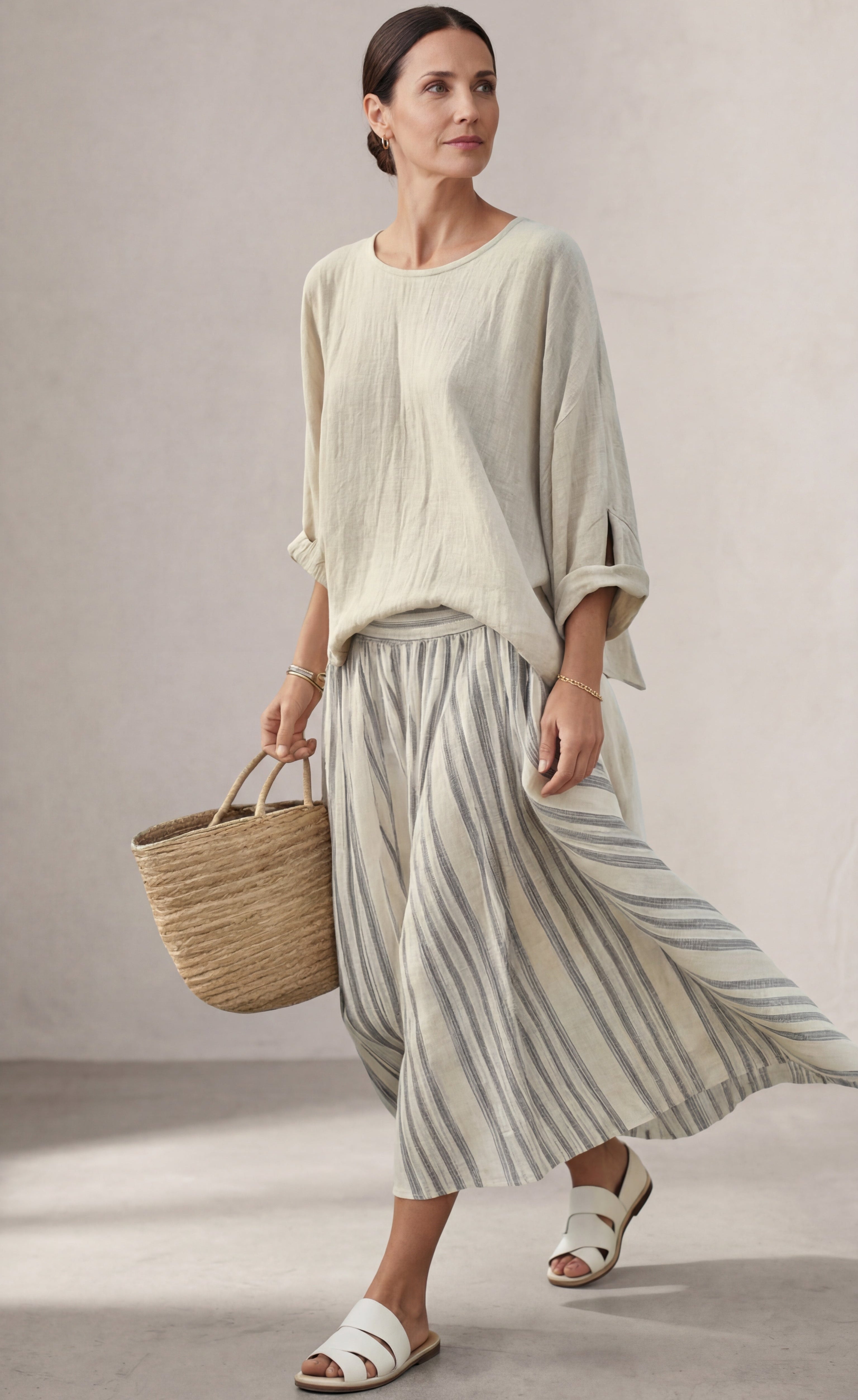 Bella™ | Chic Blouse and Striped Midi Skirt for Effortless Elegance