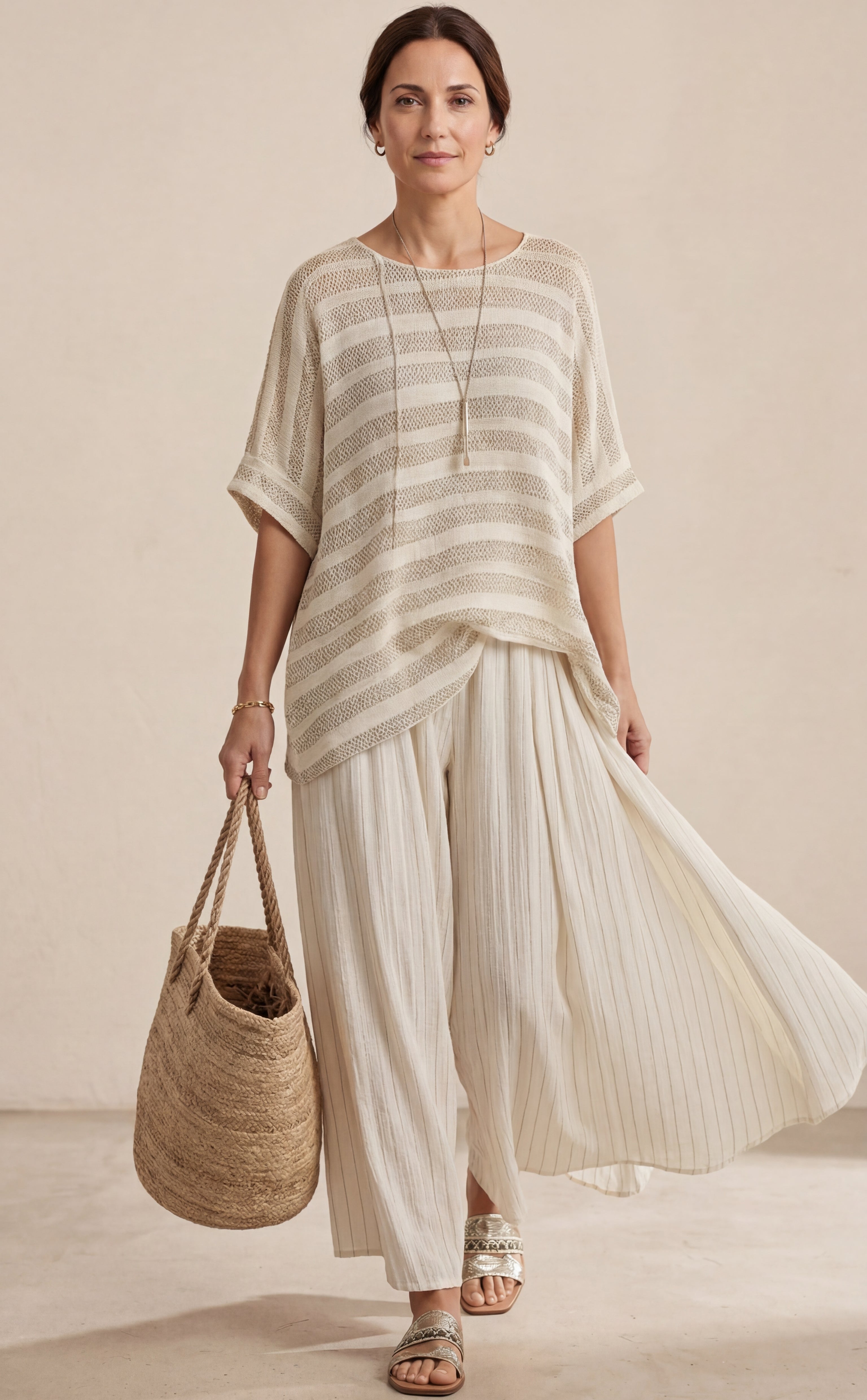 Graziella™ | Chic Striped Bamboo Top & Flowing Linen Trousers