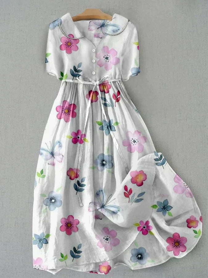 Sophie | Floral Print Midi Dress with V-Neck and Short Sleeves