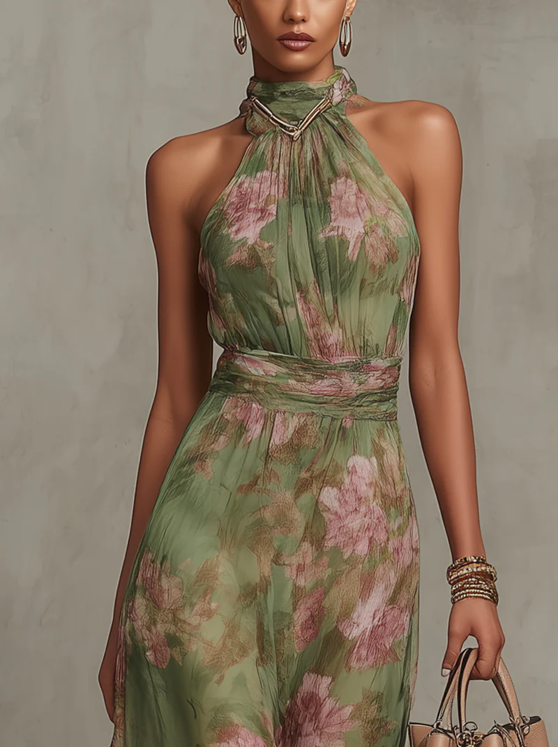 Livia™ | Exquisite Floral Halter Maxi Dress for Effortless Elegance