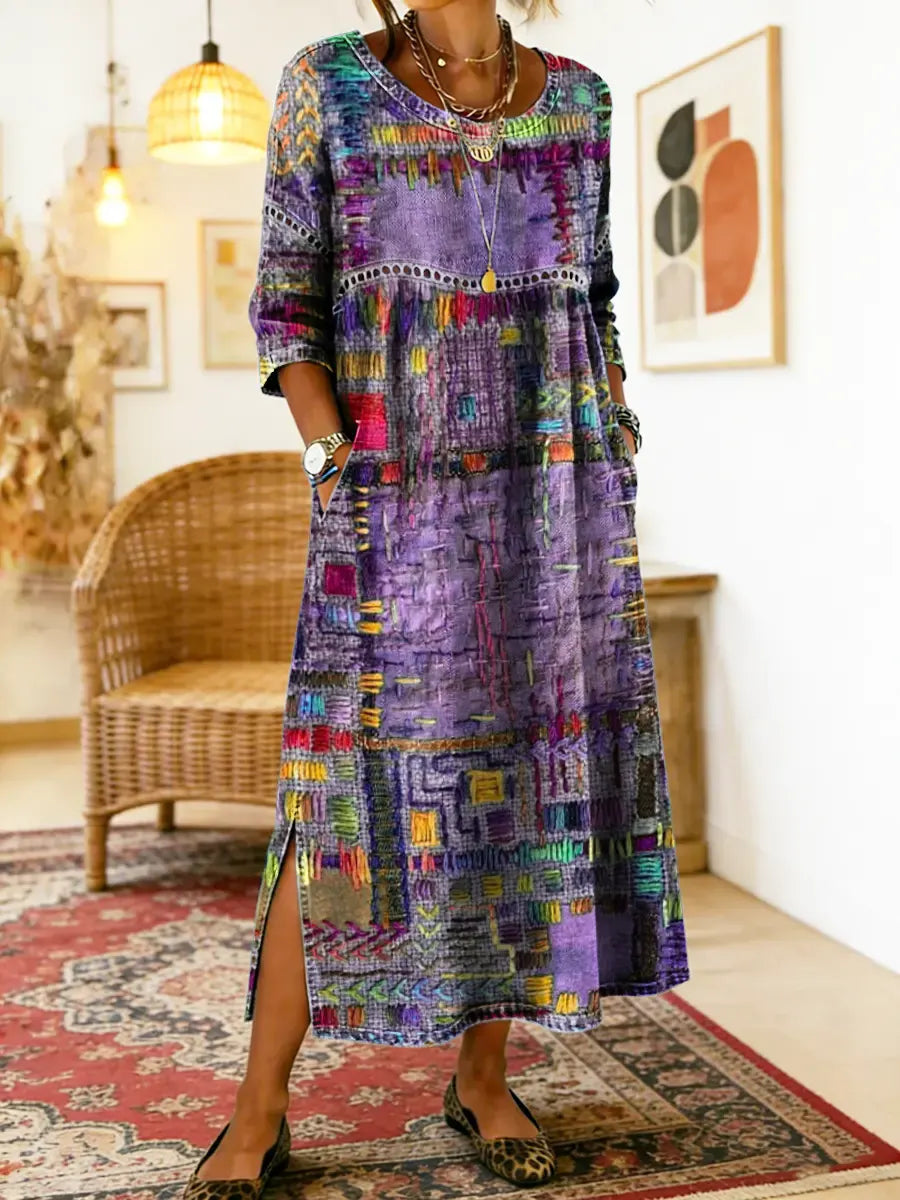 Clara - Chic Denim Dress with Ethnic Flair