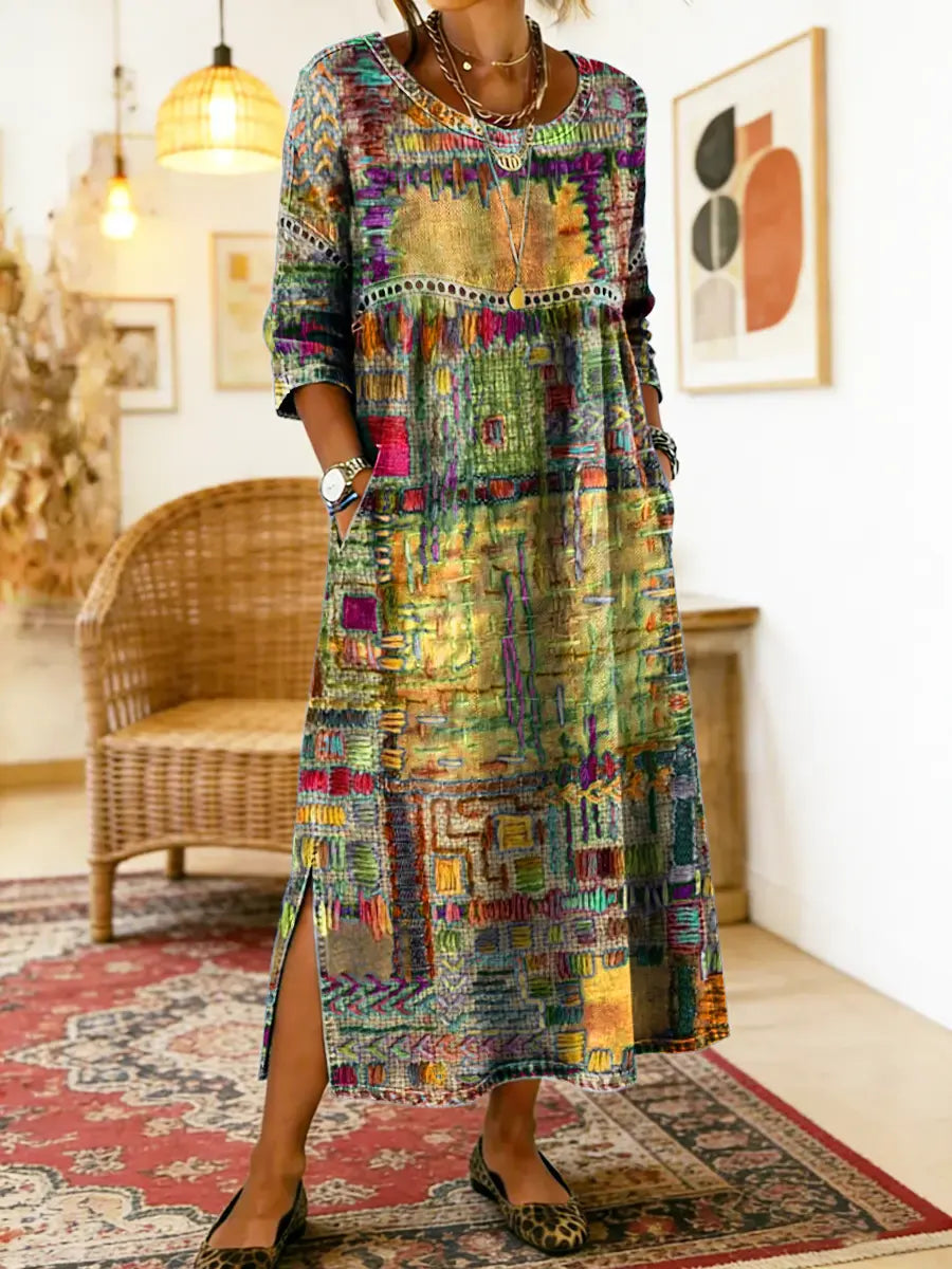 Clara - Chic Denim Dress with Ethnic Flair