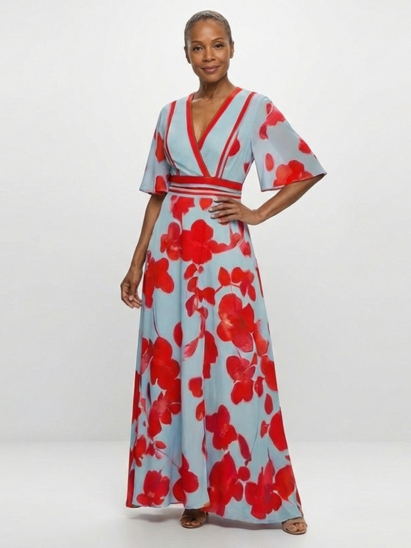 Corinne™ | Floral V-Neck Dress for Effortless Elegance