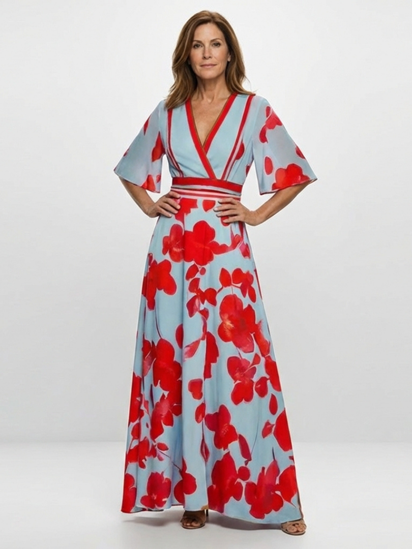 Corinne™ | Floral V-Neck Dress for Effortless Elegance