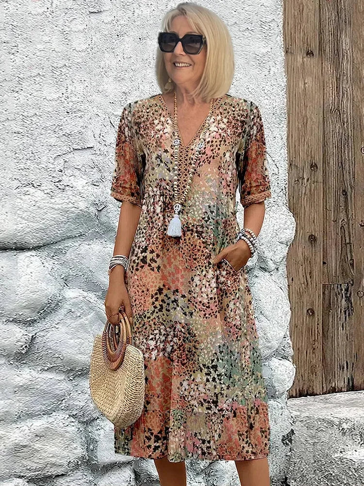 Isabella™ | Chic V-Neck Printed Dress