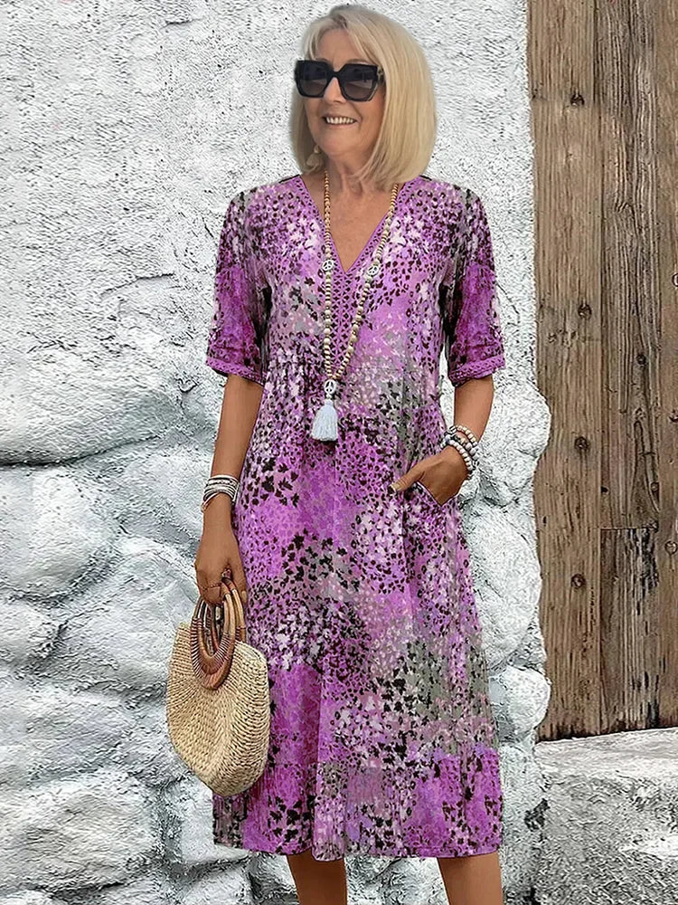 Isabella™ | Chic V-Neck Printed Dress