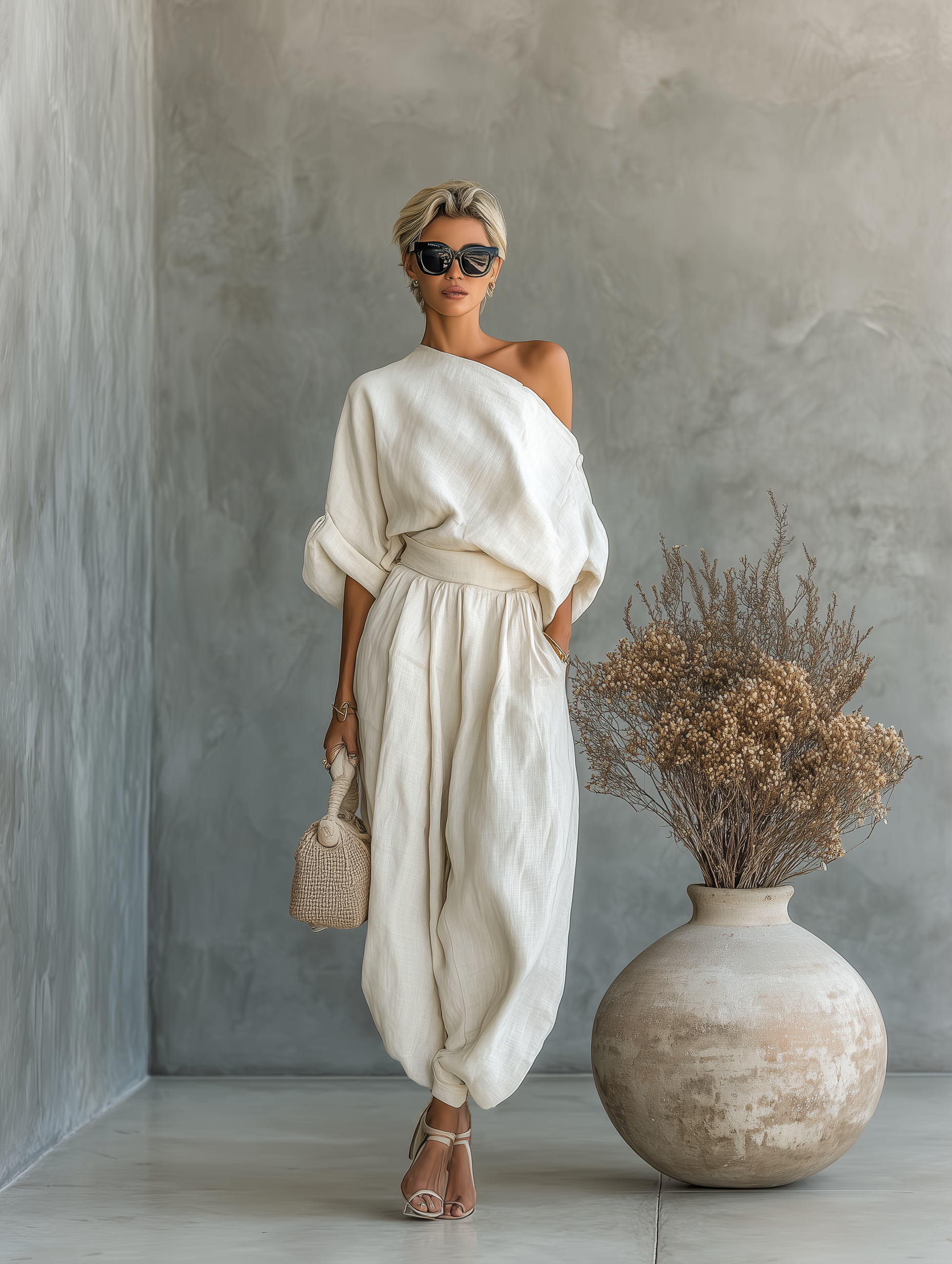 Isabella™ | Chic Linen Off-Shoulder Trouser Set