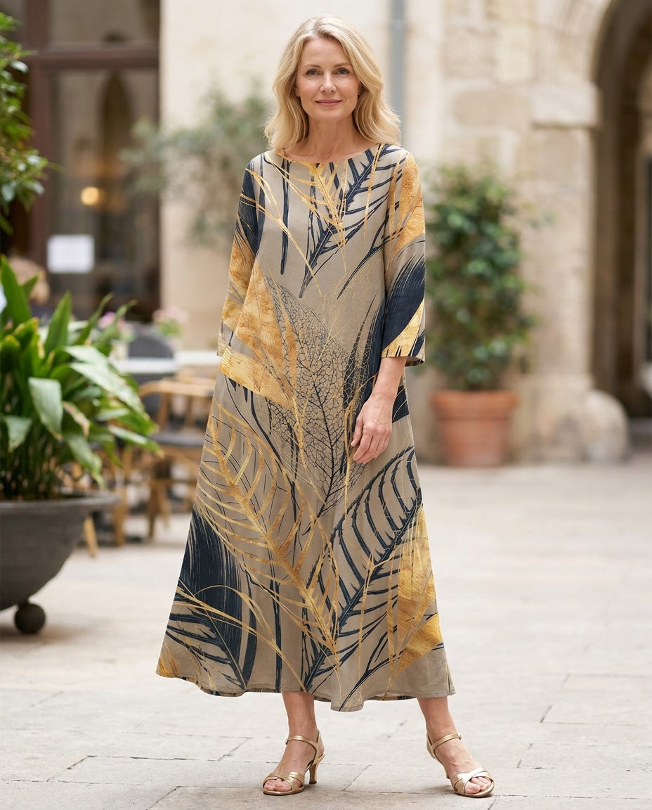Rowena™ | Chic Botanical Midi Dress in Luxe Fabric