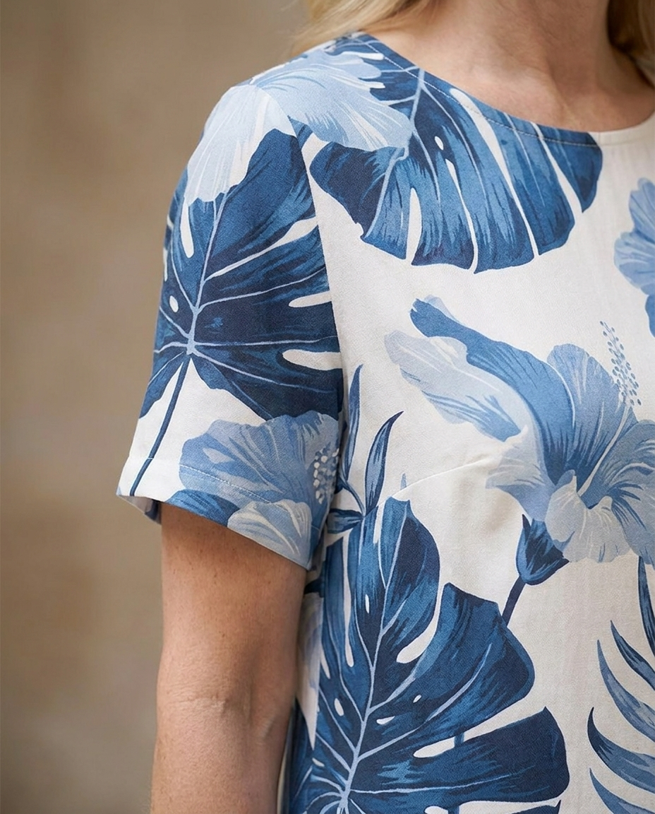 Rowena™ | Chic Botanical Midi Dress in Luxe Fabric
