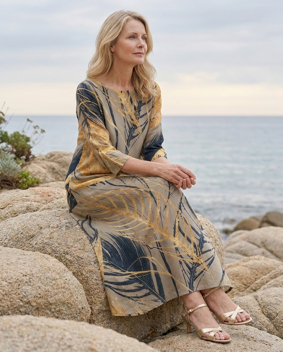 Rowena™ | Chic Botanical Midi Dress in Luxe Fabric