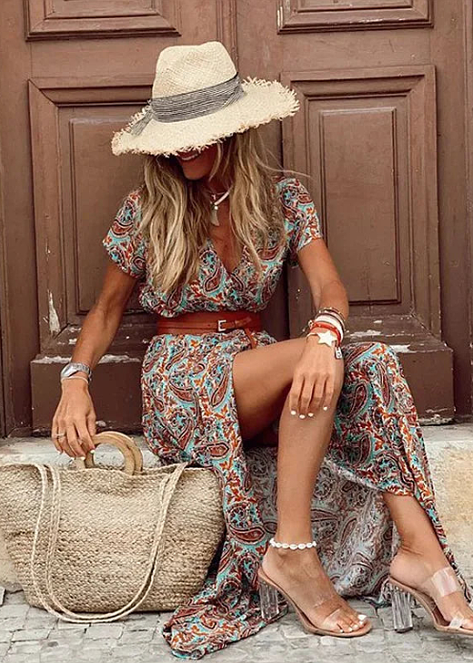 Justine™ | Flowing Bohemian Dress with Belt
