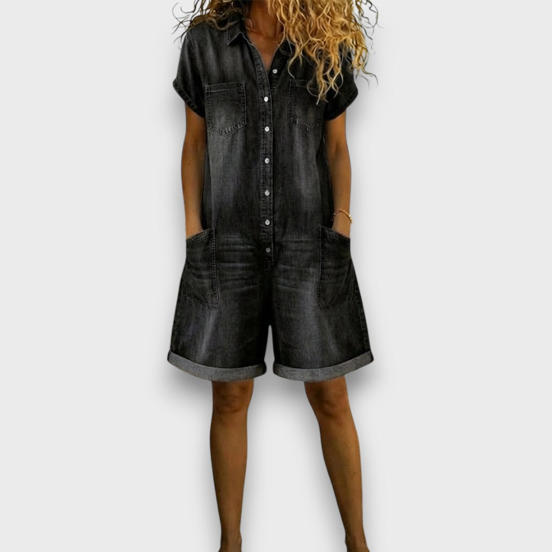 Joan™ | Short Cotton Dungarees with Denim Effect