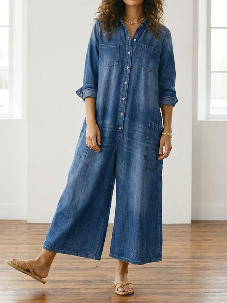 Diana™ | Vintage Denim Buttoned Jumpsuit