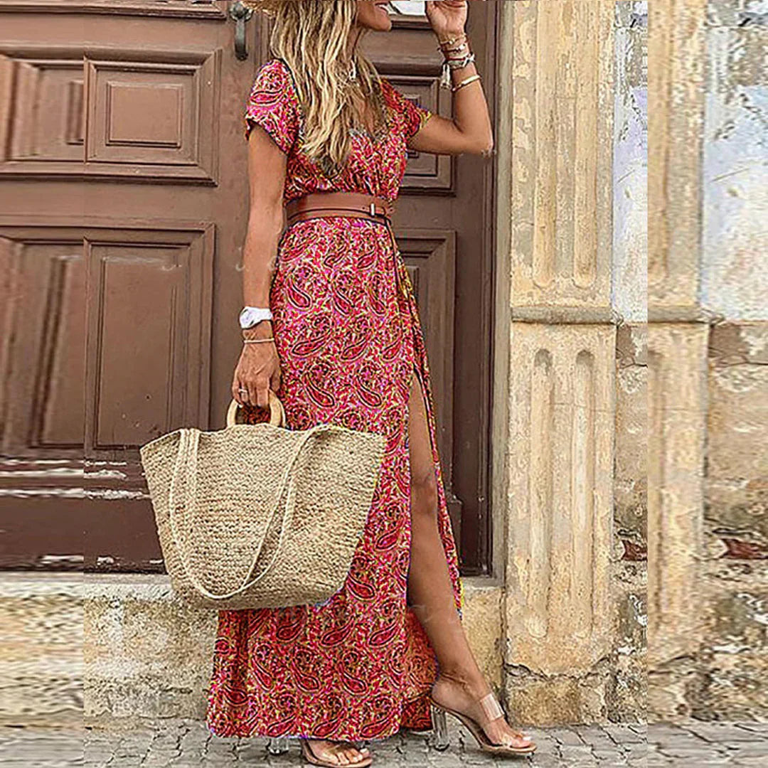 Justine™ | Flowing Bohemian Dress with Belt