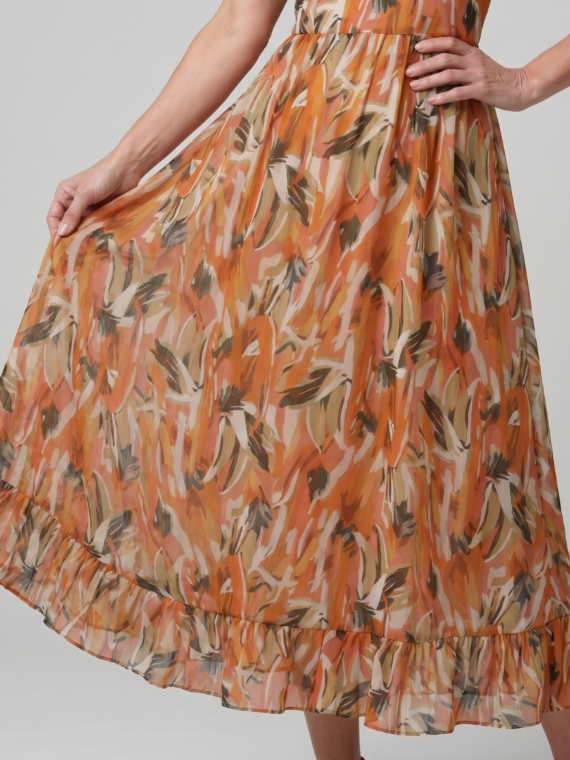 Clara™ | Elegant Abstract Print Midi Dress in Vibrant Multicolour