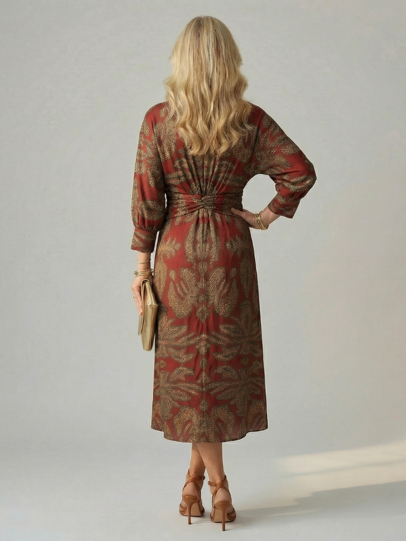 Romilly™ | Chic Long Sleeve Wrap Midi Dress in Rich Hues