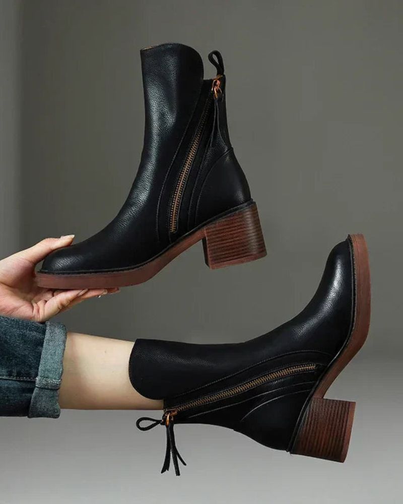 Lucia™ | Chic Leather Ankle Boots for Sophistication