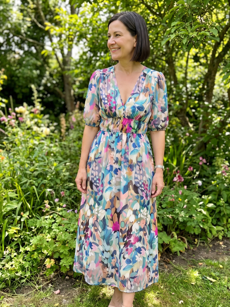 Lila™ | Chic Abstract Print Midi Dress for Effortless Elegance