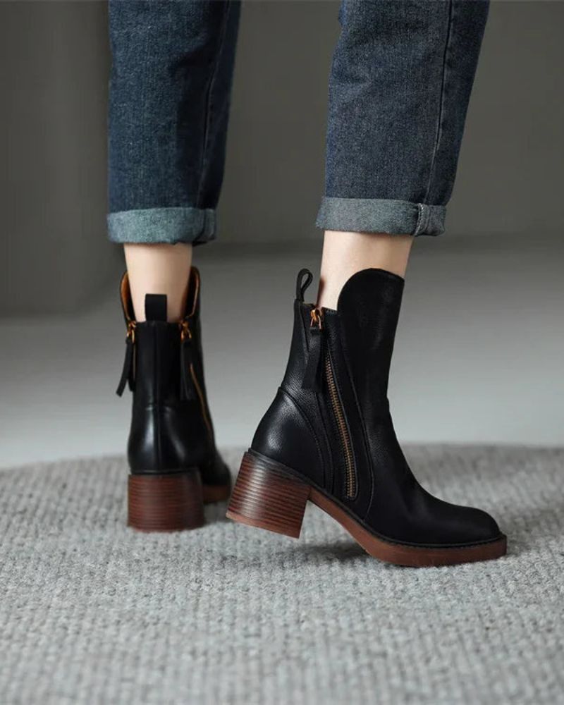 Lucia™ | Chic Leather Ankle Boots for Sophistication