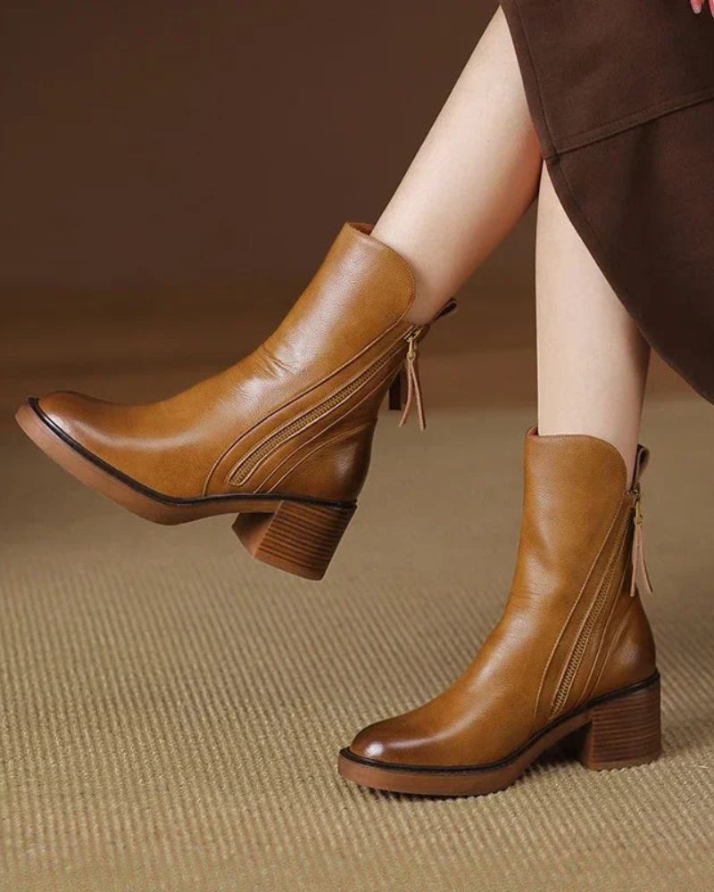Lucia™ | Chic Leather Ankle Boots for Sophistication