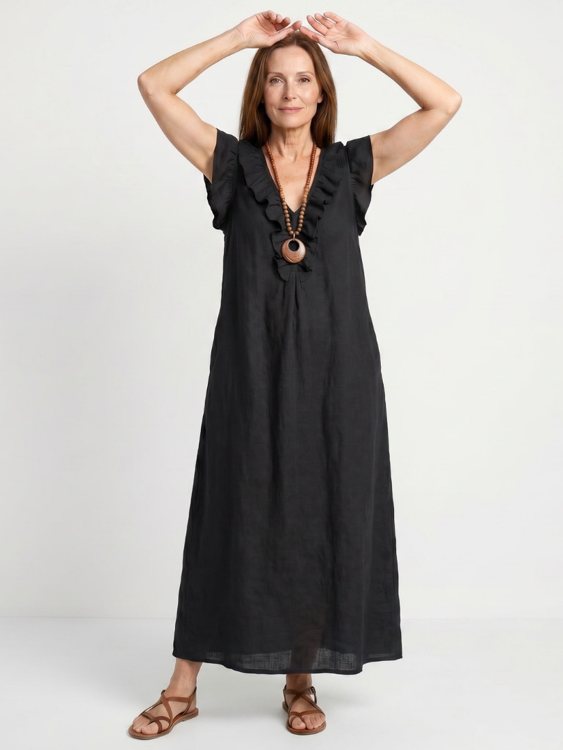 Anneliese™ | Chic Ruffle Trim Midi Dress