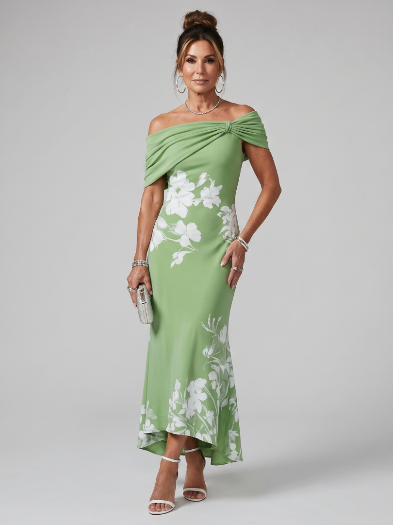 Lila™ | Chic Off-Shoulder Midi Dress in Luxe Draped Fabric