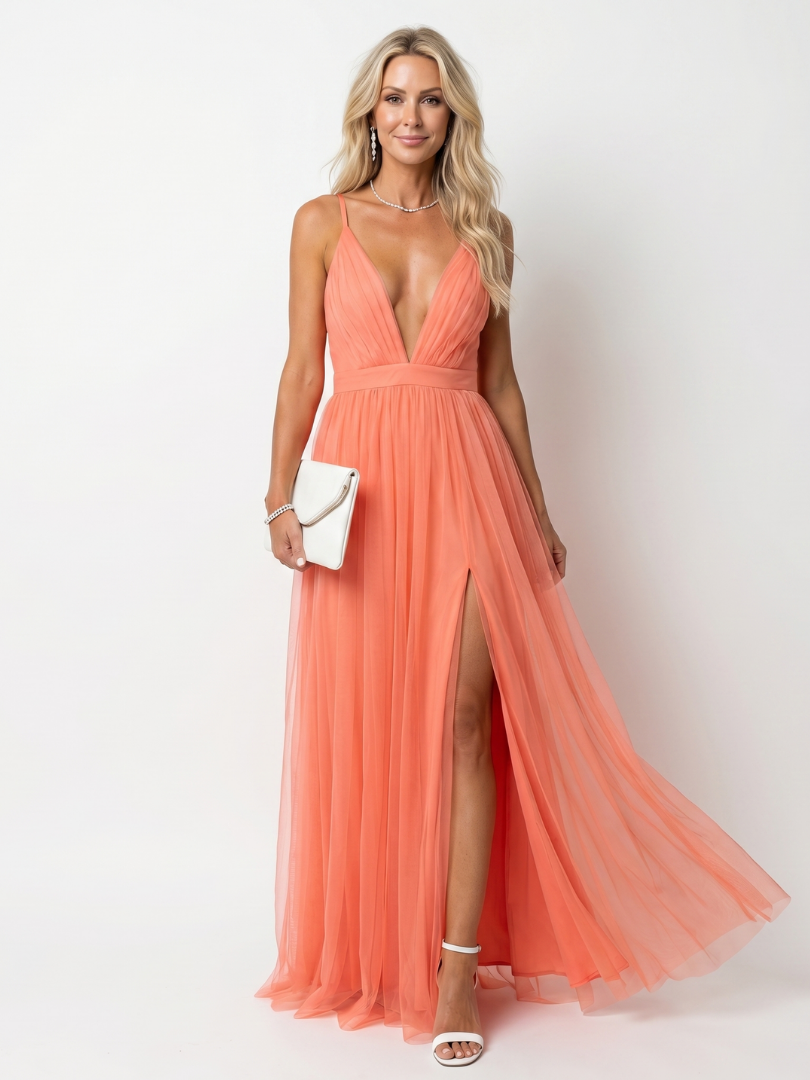 Isolde™ | Elegant Pleated Maxi Dress in Luxe Orange