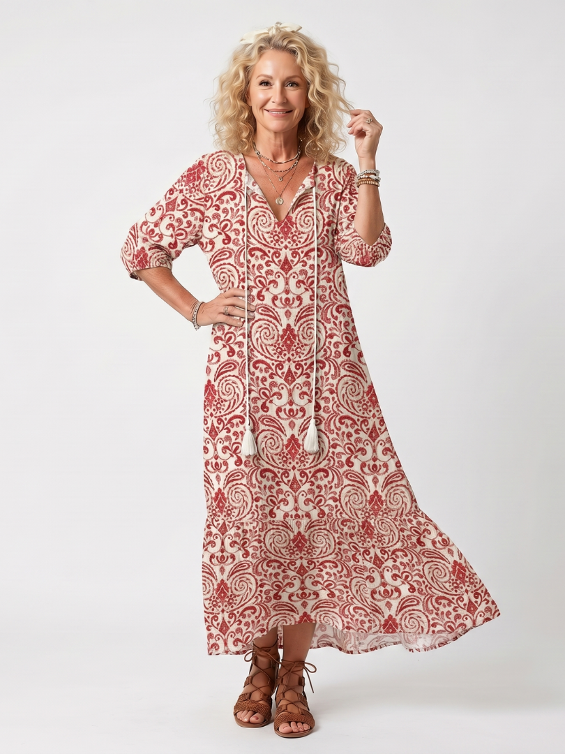 Noelle™ | Ornate Print Midi Dress for Effortless Elegance