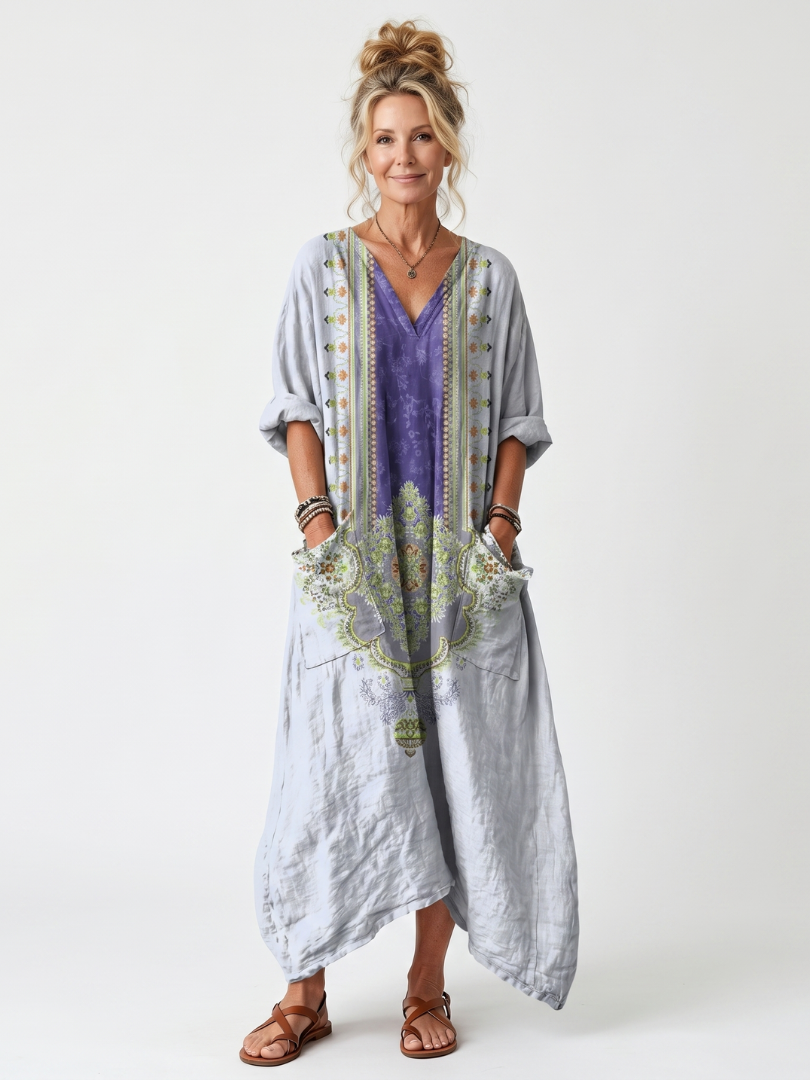 Raina™ | Oversized Embroidered Midi Dress for Effortless Elegance