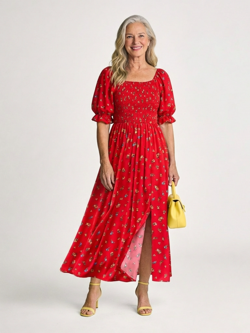Delphine™ | Chic Floral Midi Dress for Effortless Elegance